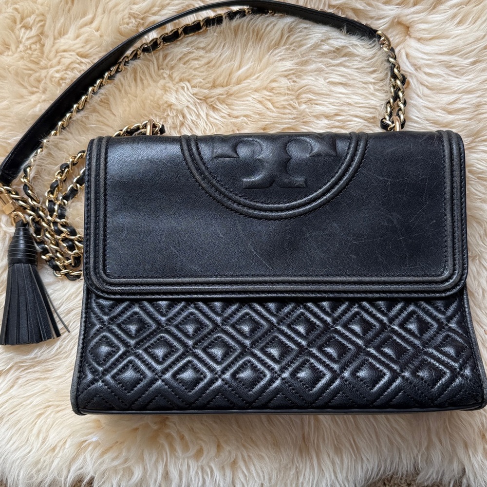 Tory Burch Black Quilted Fleming shoulder bag
